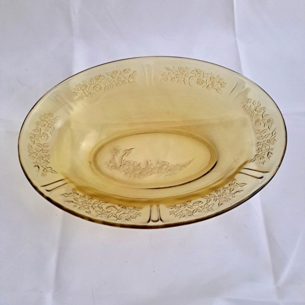 Vintage Federal Glass Sharon Cabbage Rose Oval Serving Bowl